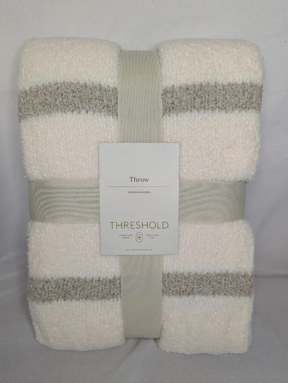 NWT Threshold Cozy Knit Border Striped Throw Blanket